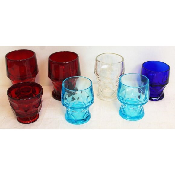 7 Viking Drinking Glass Tumbler Goblet Honeycomb Ruby Red lite Blue Clear Cobalt - Picture 5 of 16